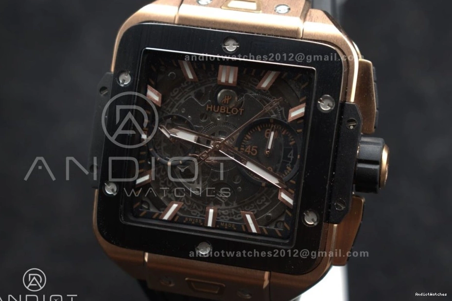 Edition 42mm Strap 1116 Square Bang Bezel RG 1:1 Rubber Black Best Dial A Skeleton on Unico Affordable Ceramic BBF 1022